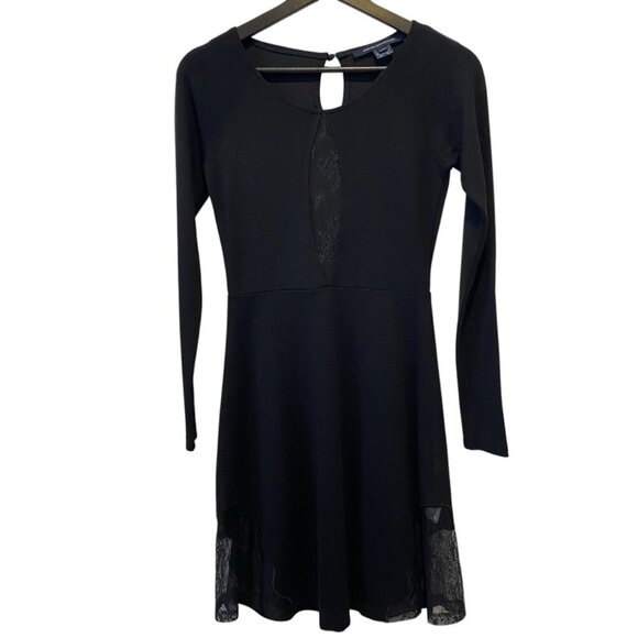 French Connection Little Black Dress with Peekaboo Lace Detail Size 4 - Picture 1 of 16